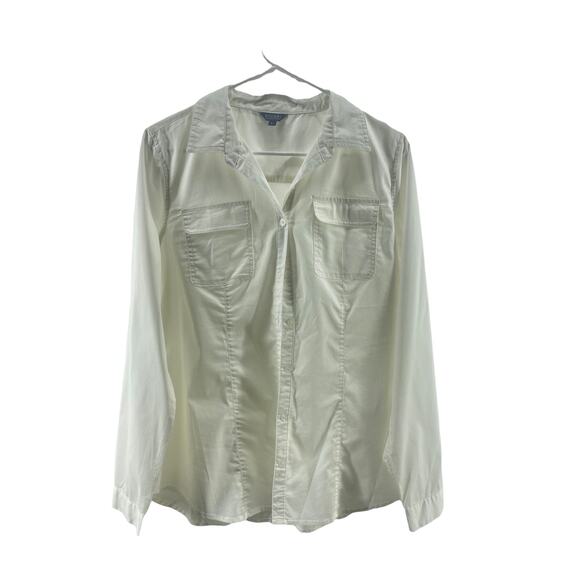 Bogari White Button Down Long Sleeve Shirt Women's Size Large - Picture 1 of 8